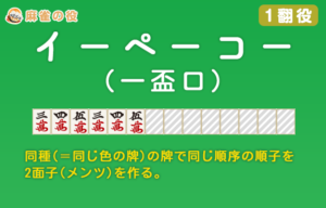 一盃口(イーペーコー)、初心者必修 基本が詰まった手役!【1翻役】